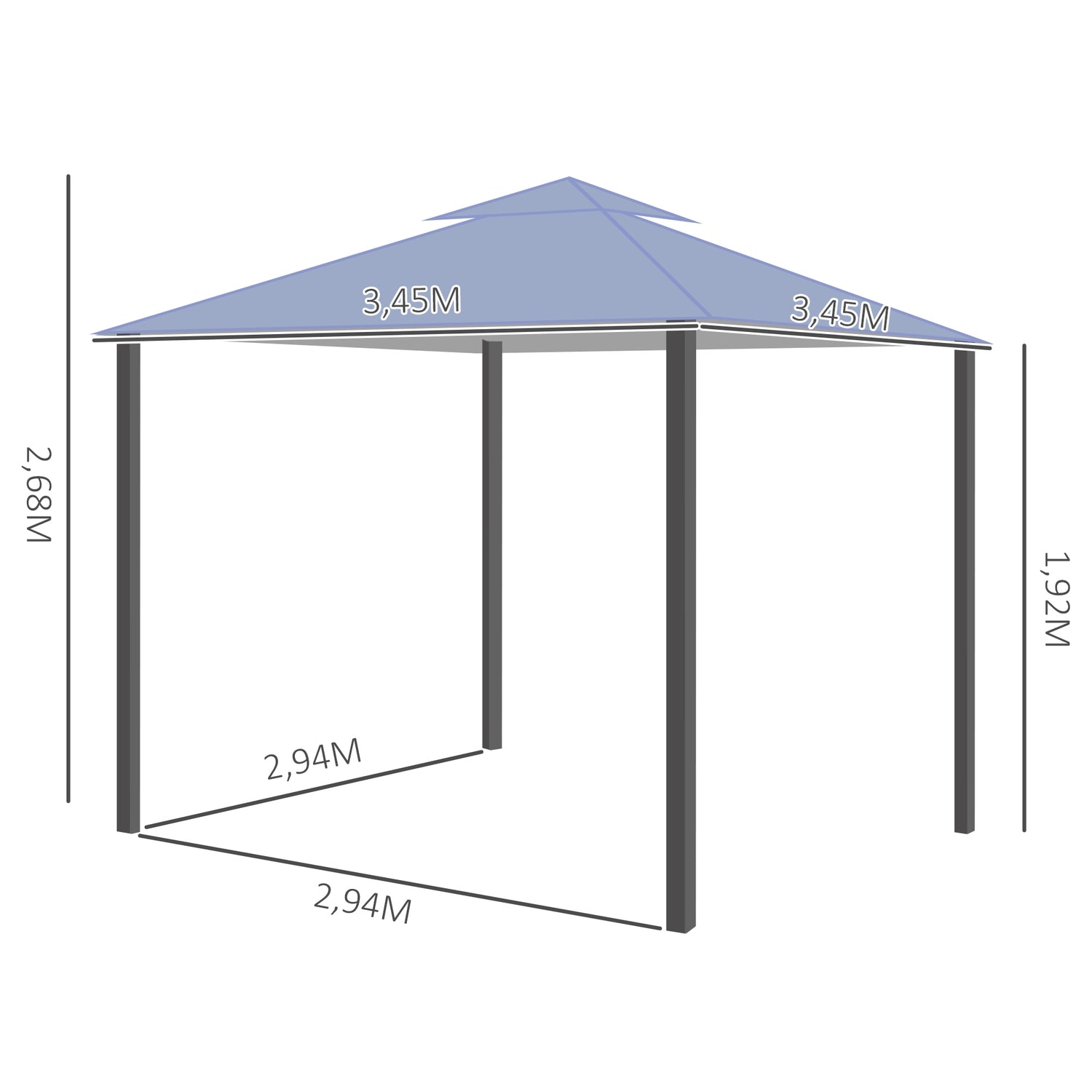 Grå metall Paviljong Festtält 3,45x3,45x2,68M Polyester