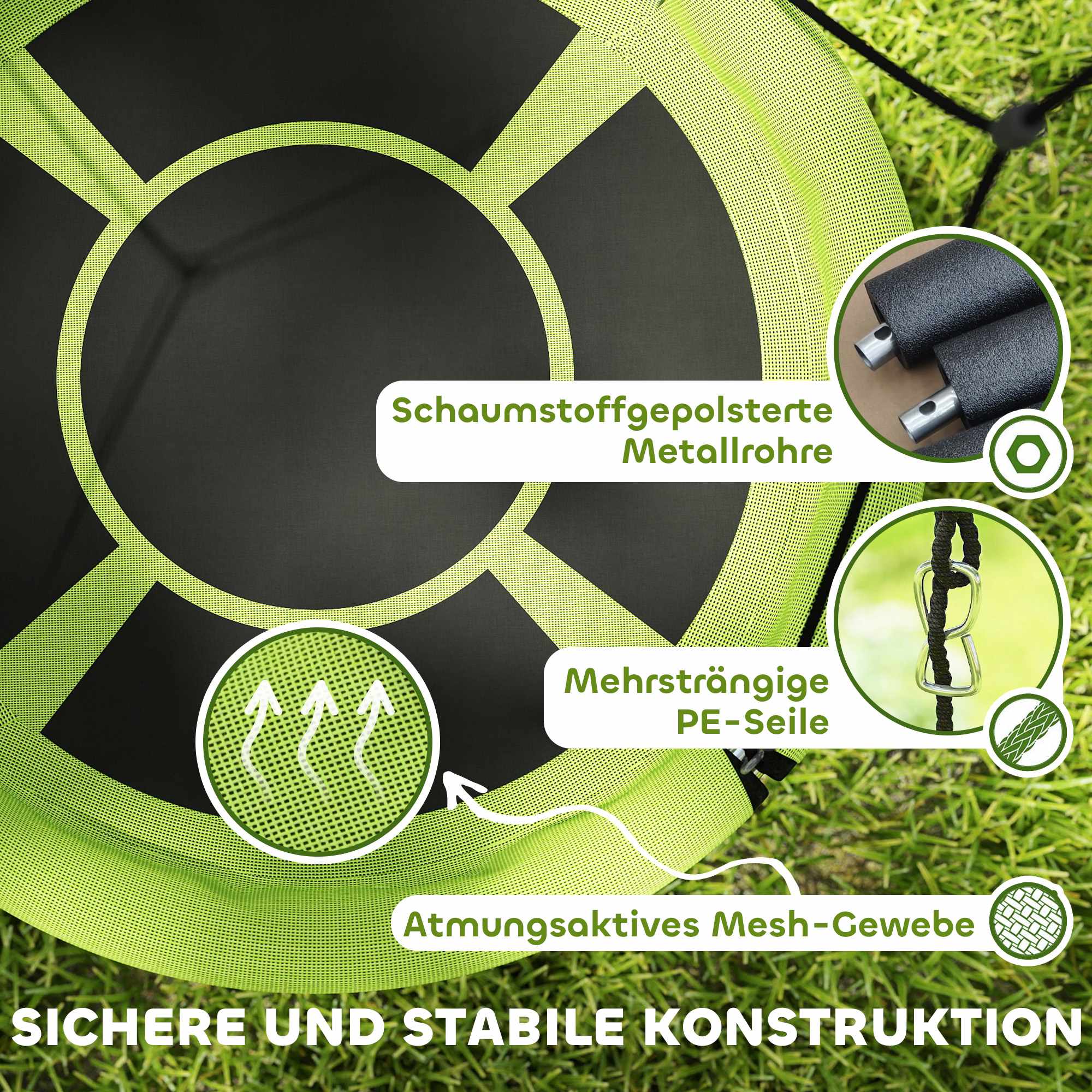 Grön justerbar utomhusgunga, 98 cm, 150 kg kapacitet