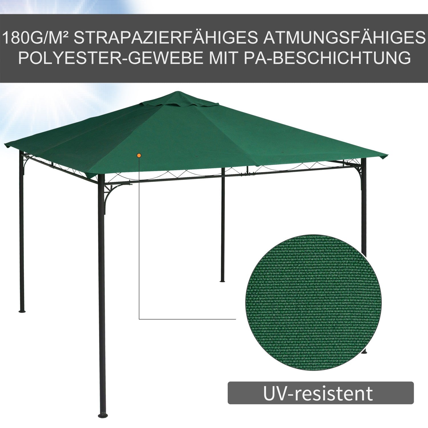 Grön polyestergazebo takbyte, 2,98 x 2,95 M