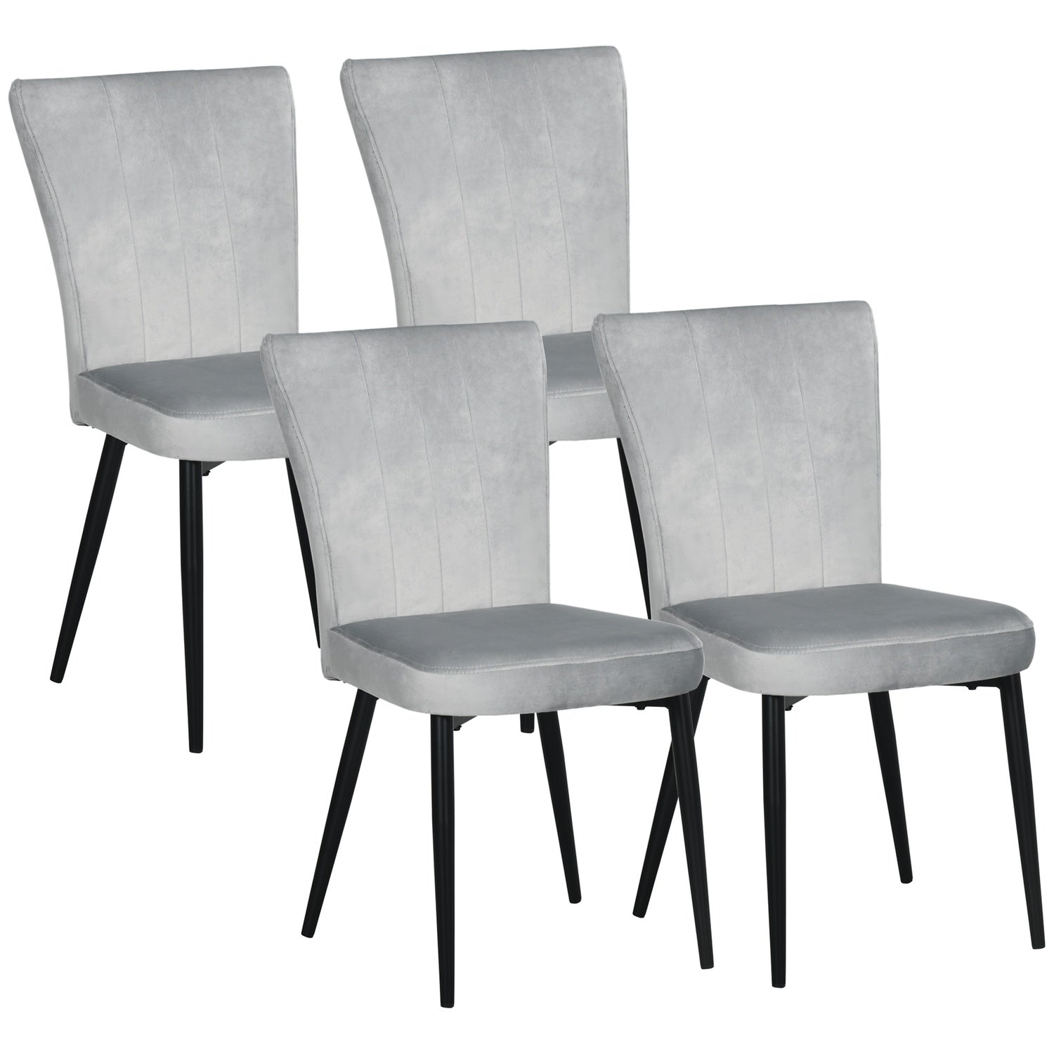 Grå sammetsmatsalsstolar, set om 4 – Stålstomme, 46x65x87 cm