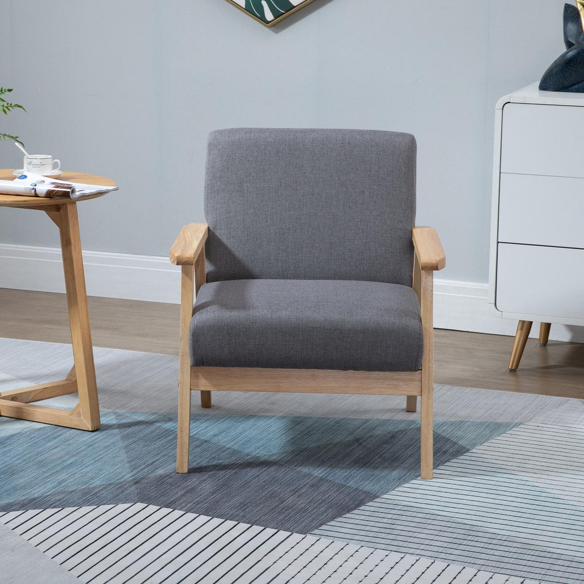 Poltrona bergère imbottita grigia – legno massello, finitura lino
