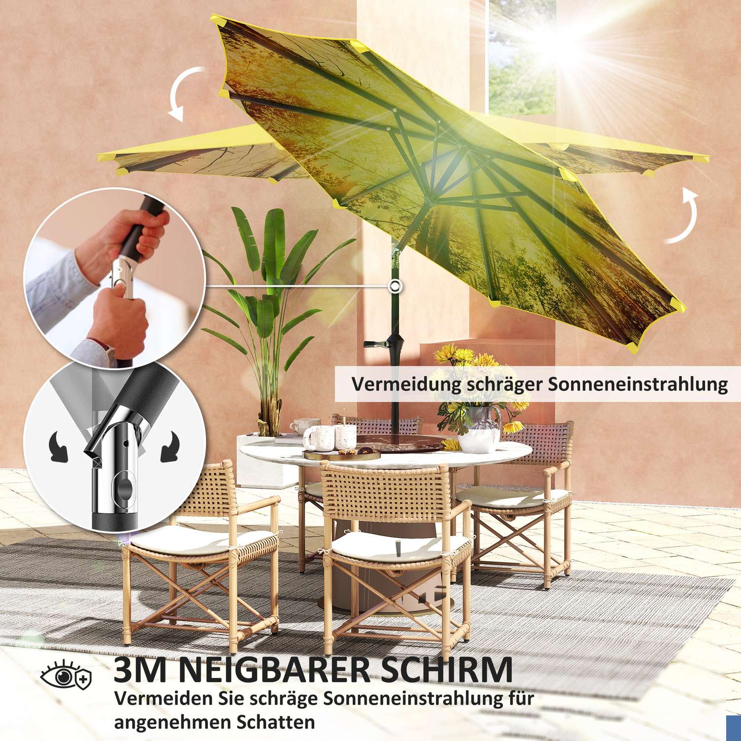 Gul Octagonal 300cm Parasoll – Vindtätt solskydd
