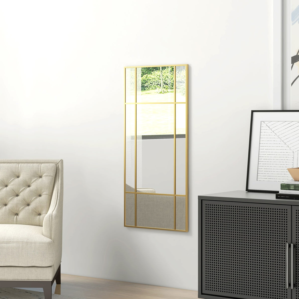 Specchio da parete rettangolare oro, telaio in metallo 110 x 50 cm