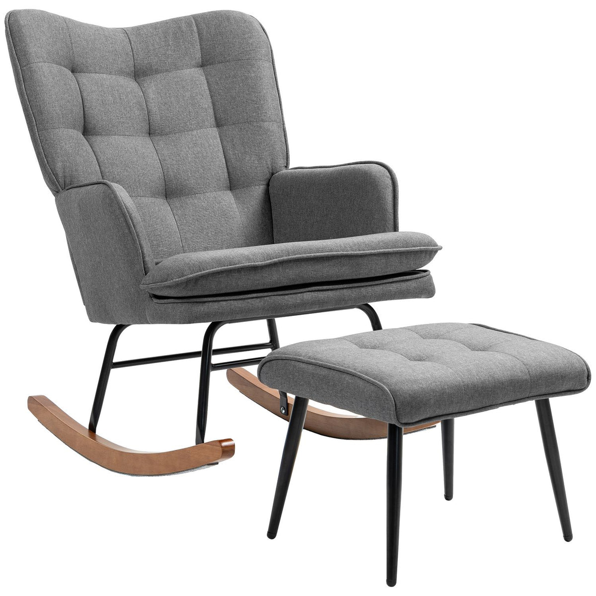 Chaise à bascule avec tabouret – aspect lin, capacité 130 kg