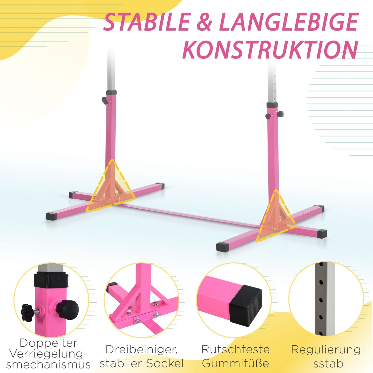 Gymnastik högstång, höjdjusterbar, rosa stålstänger