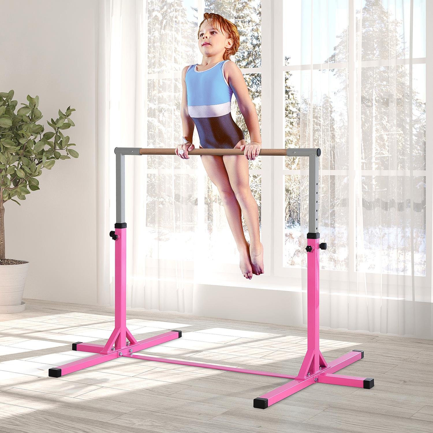 Gymnastik högstång, höjdjusterbar, rosa stålstänger