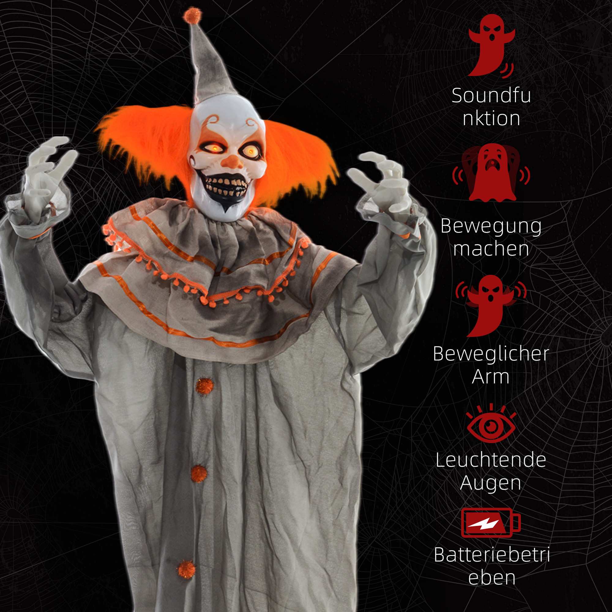 Halloween clowndekoration, beröringsaktiverad, lysande ögon