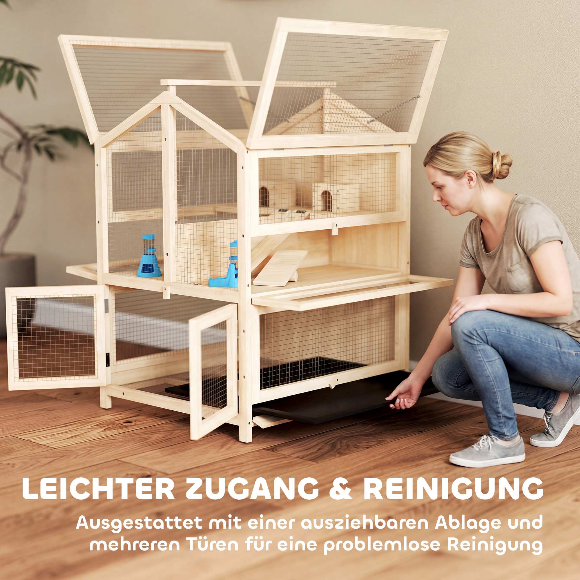 Hamsterbur, 3-vånings trähabitat med ramper, 68x61,5x90 cm