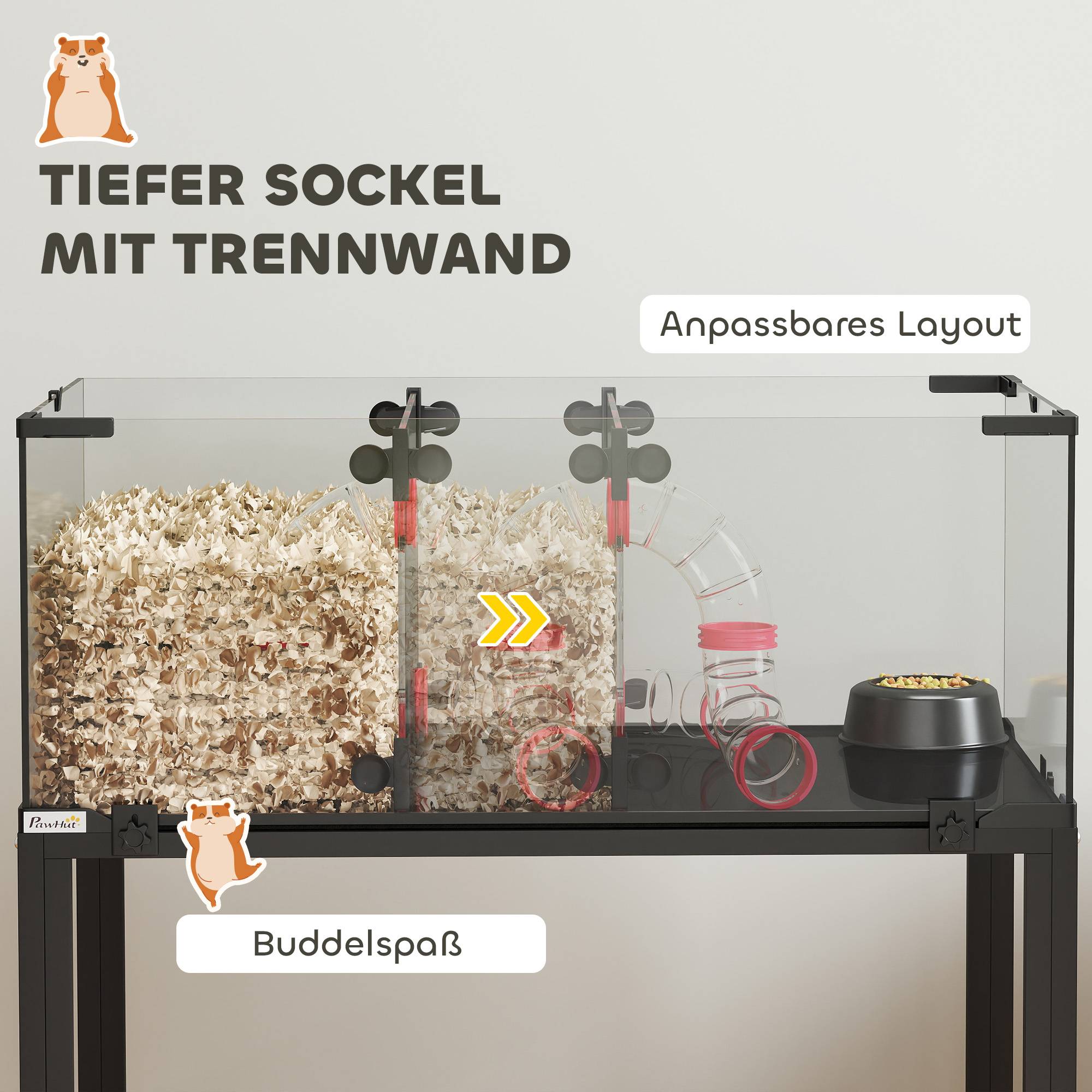 Hamsterbur i tre nivåer med hjul och tillbehör
