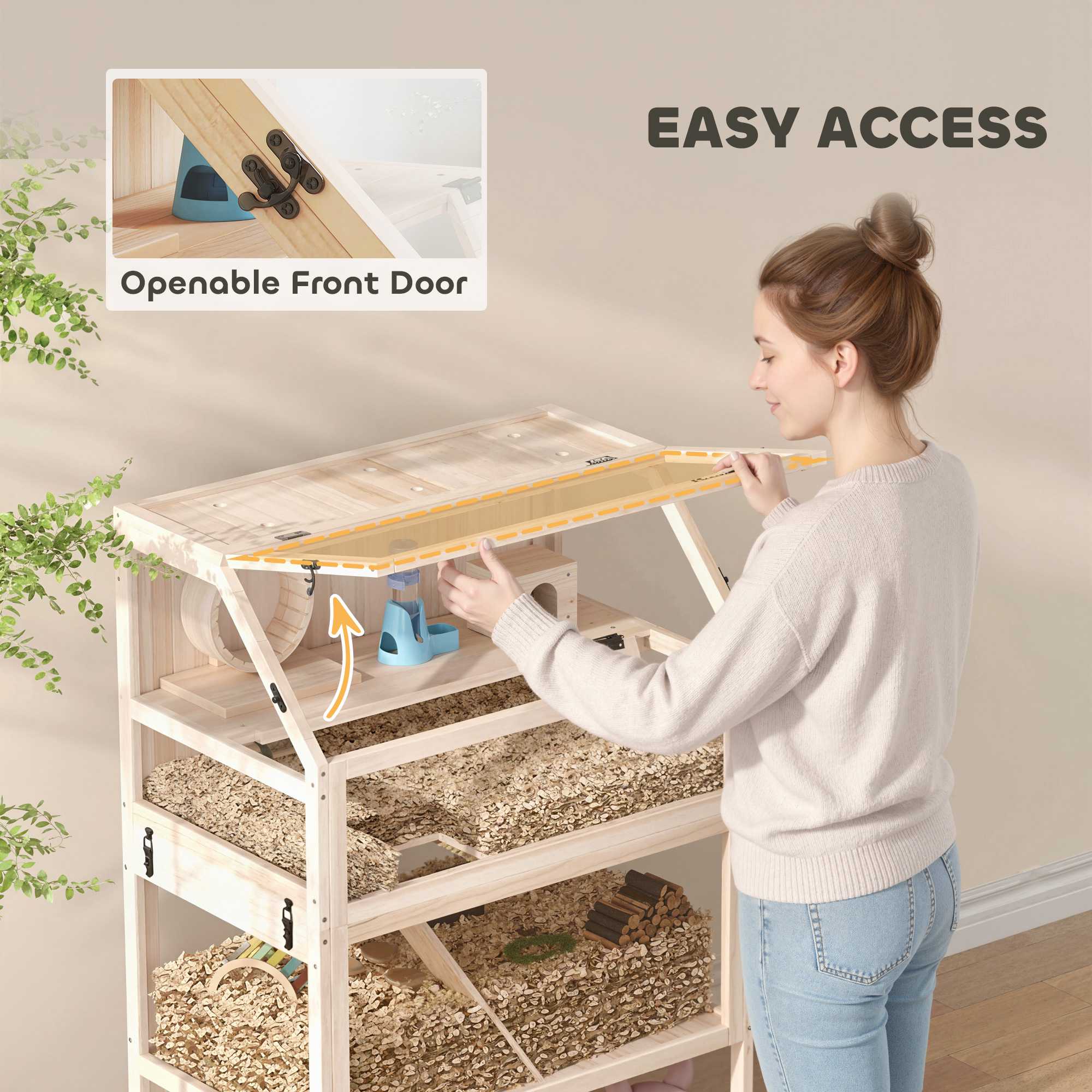 Hamsterbur med 3 nivåer, tillbehör, lätt att rengöra