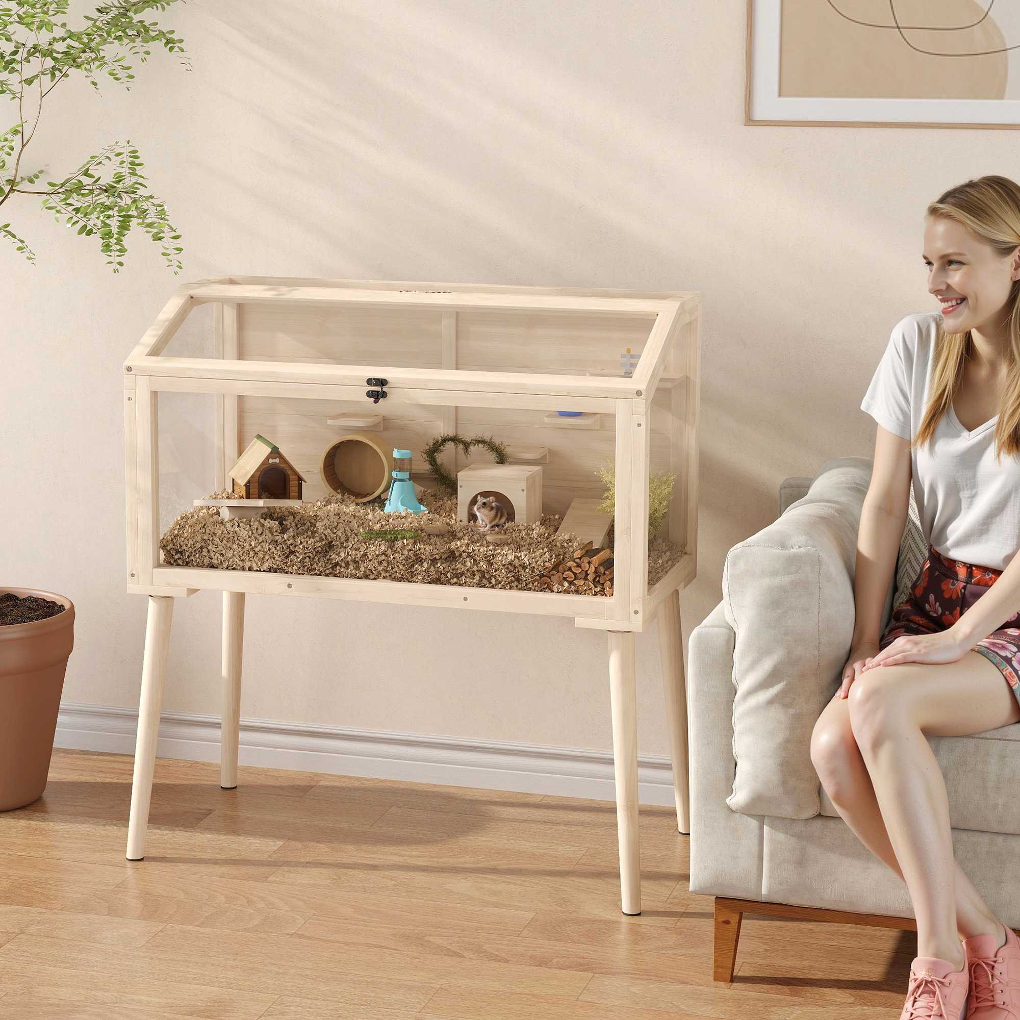 Hamsterbur med tillbehör, 110x52x101 cm, trä/plast