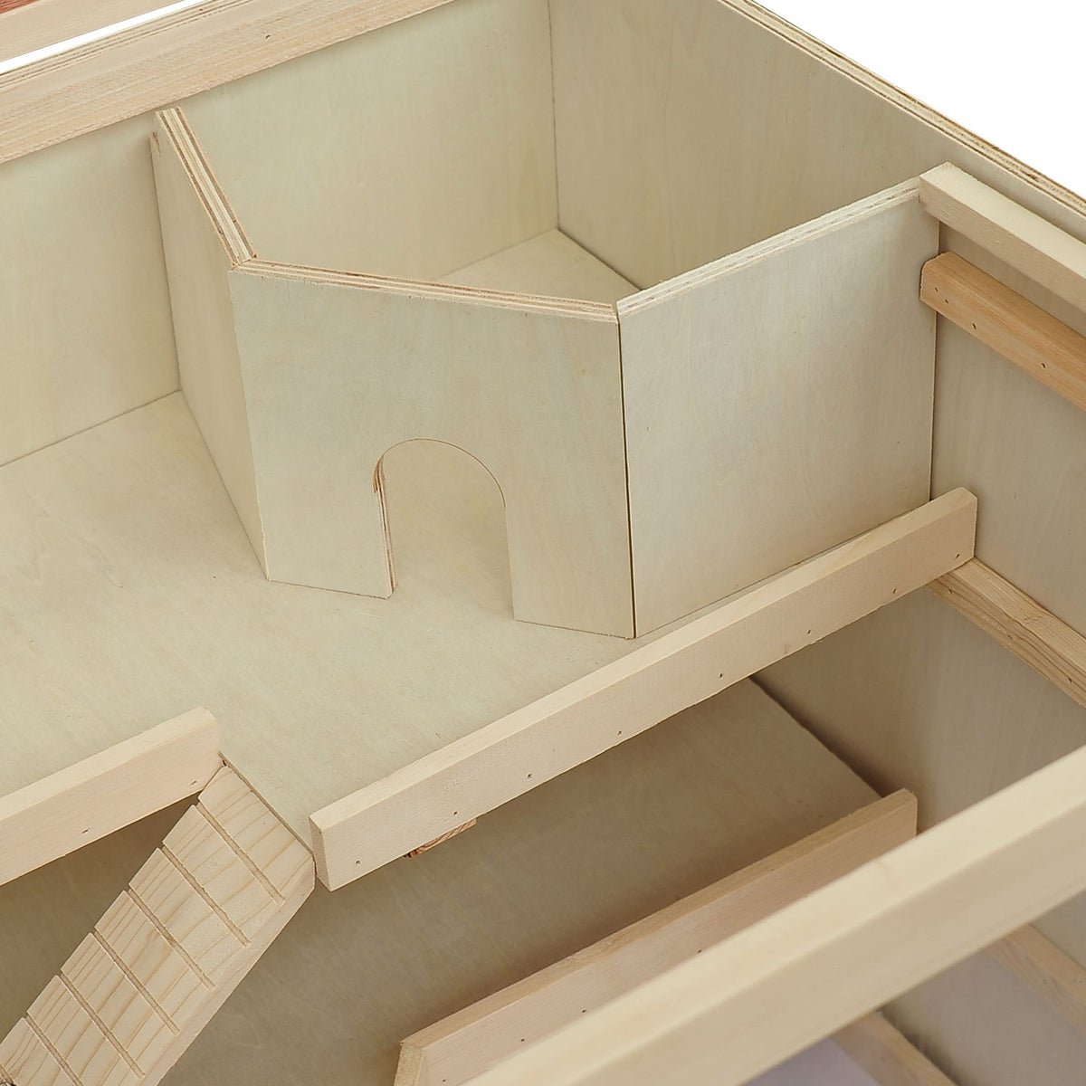 Cage à hamster avec escaliers, bois naturel, 3 étages, 115x57x55cm