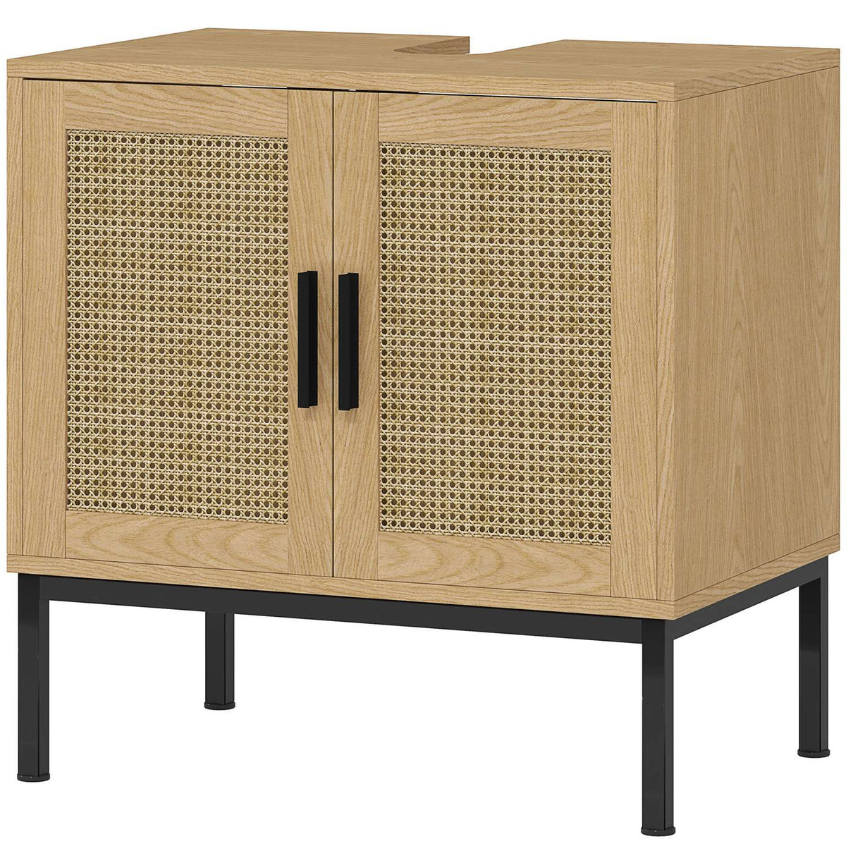 Meuble sous-vasque, aspect rotin, chêne, 60x39x60 cm