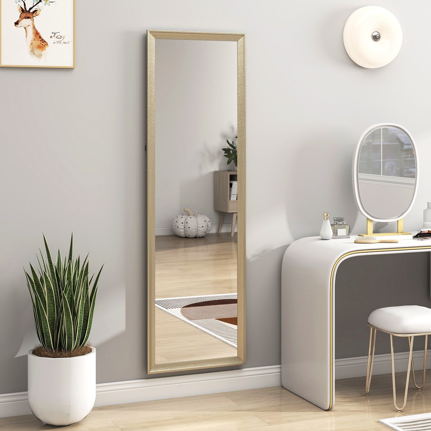 Helkroppsspegel, flexibel placering, 160x50 cm, guld
