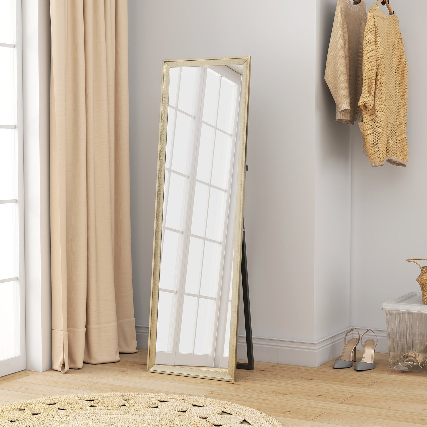 Helkroppsspegel, flexibel placering, 160x50 cm, guld