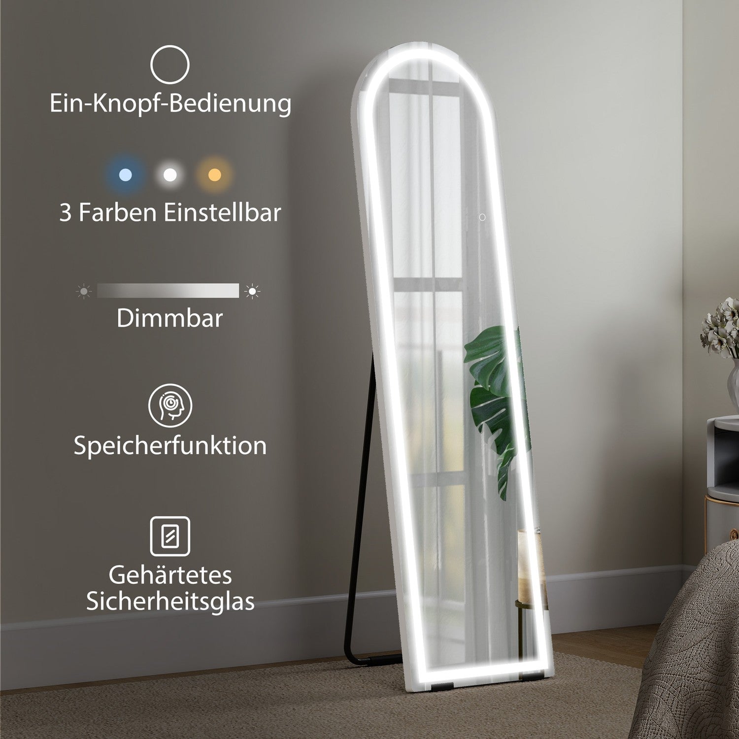 Helkroppsspegel med LED-lampor, 150x40 cm, dimbar