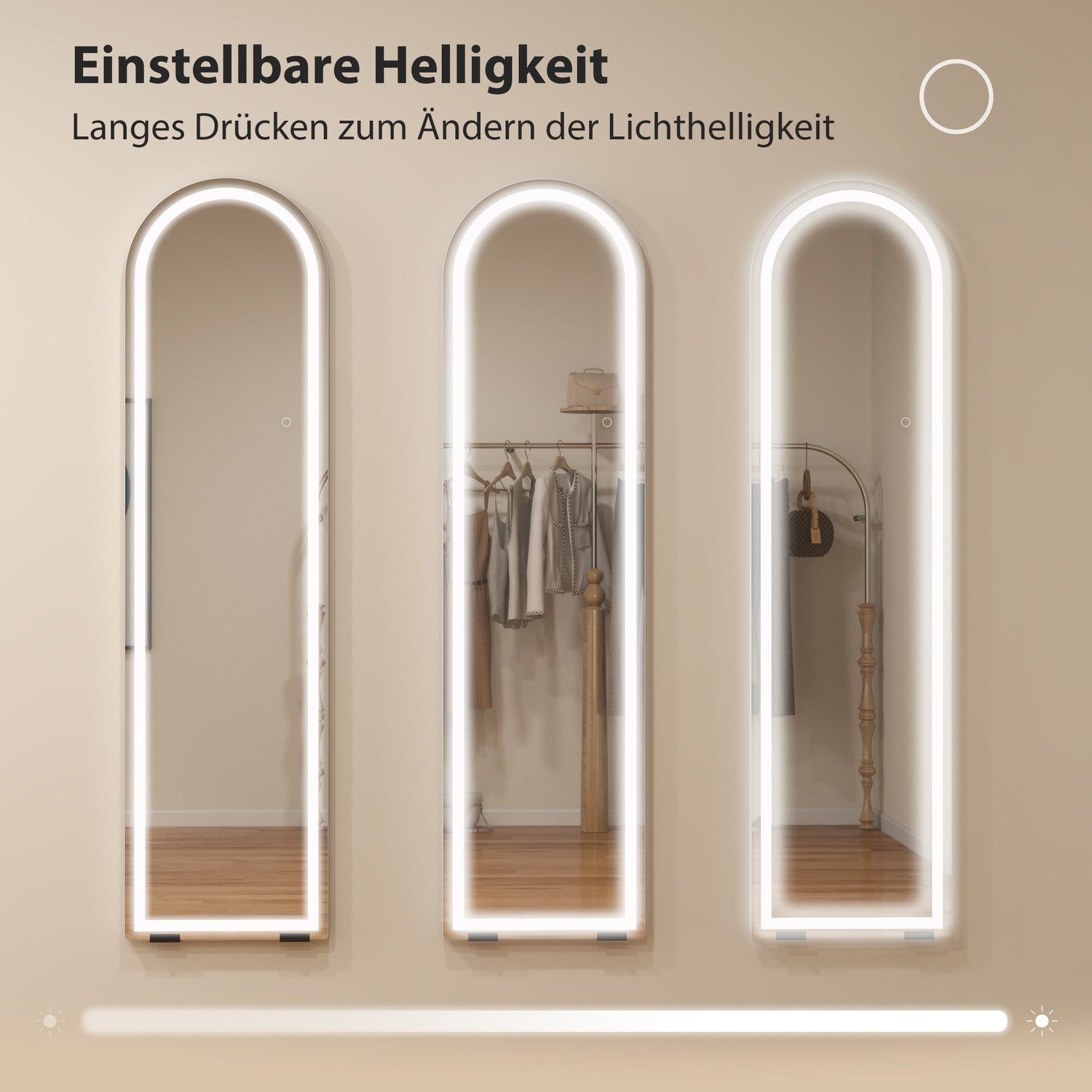 Helkroppsspegel med LED-lampor, 150x40 cm, dimbar