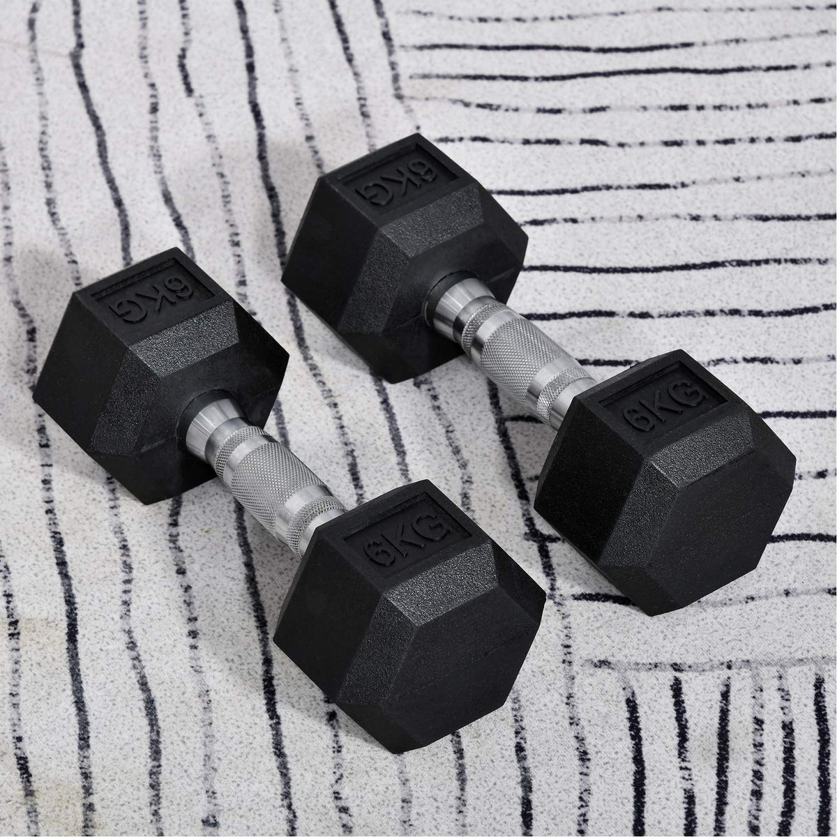 Set manubri esagonali, 2x6 kg, ghisa gommata