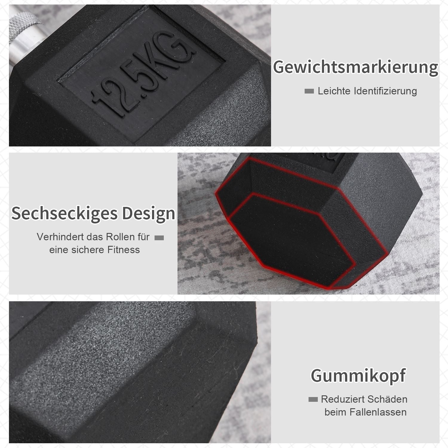 Hexagon hantel med räfflat handtag – 12,5 kg gjutjärn