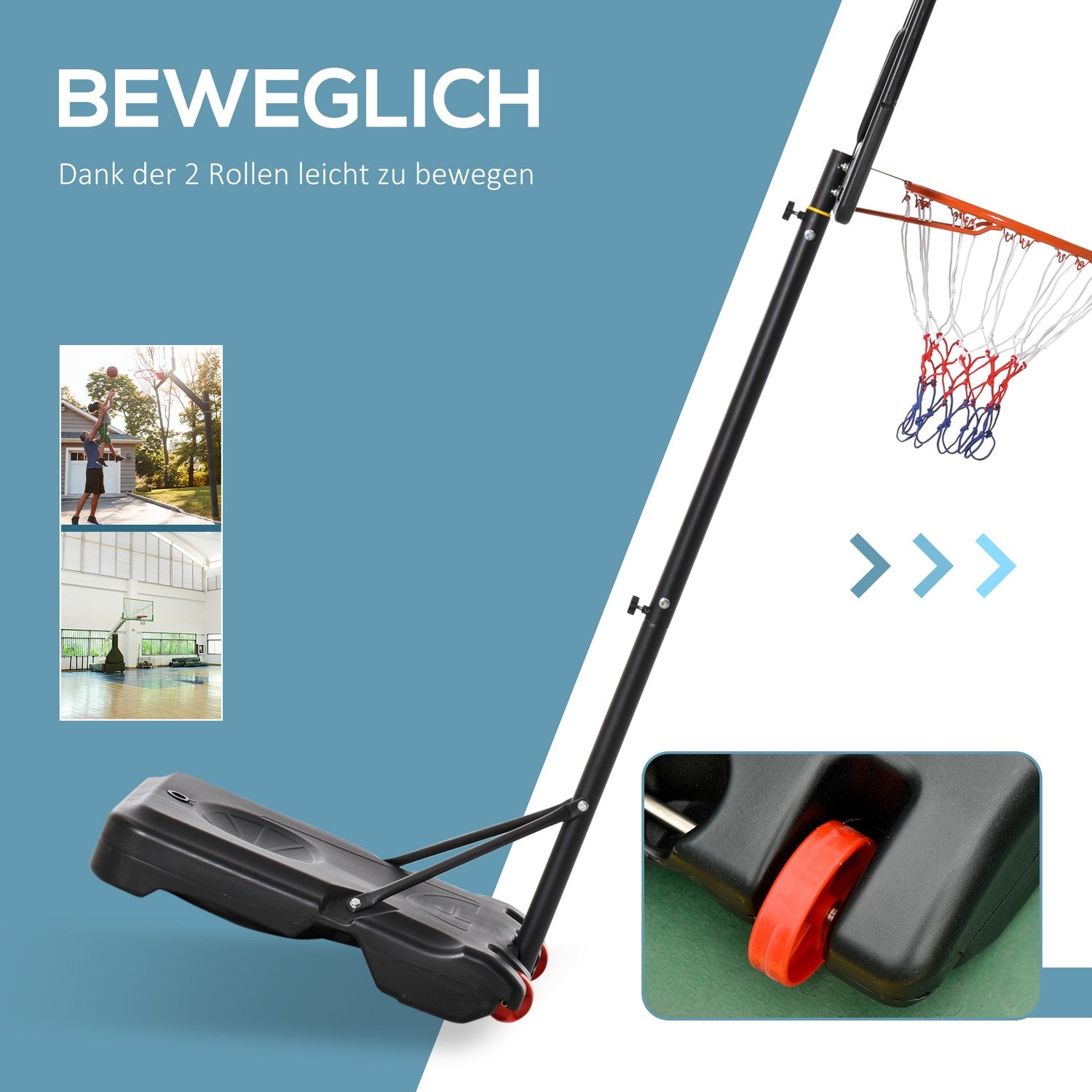Höjdjusterbar basketbåge med hjul för tonåringar