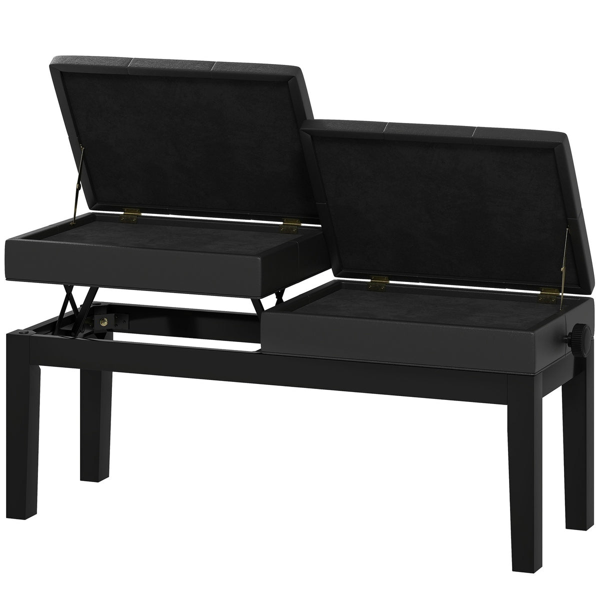 Banc de piano réglable en hauteur, rangement, similicuir noir
