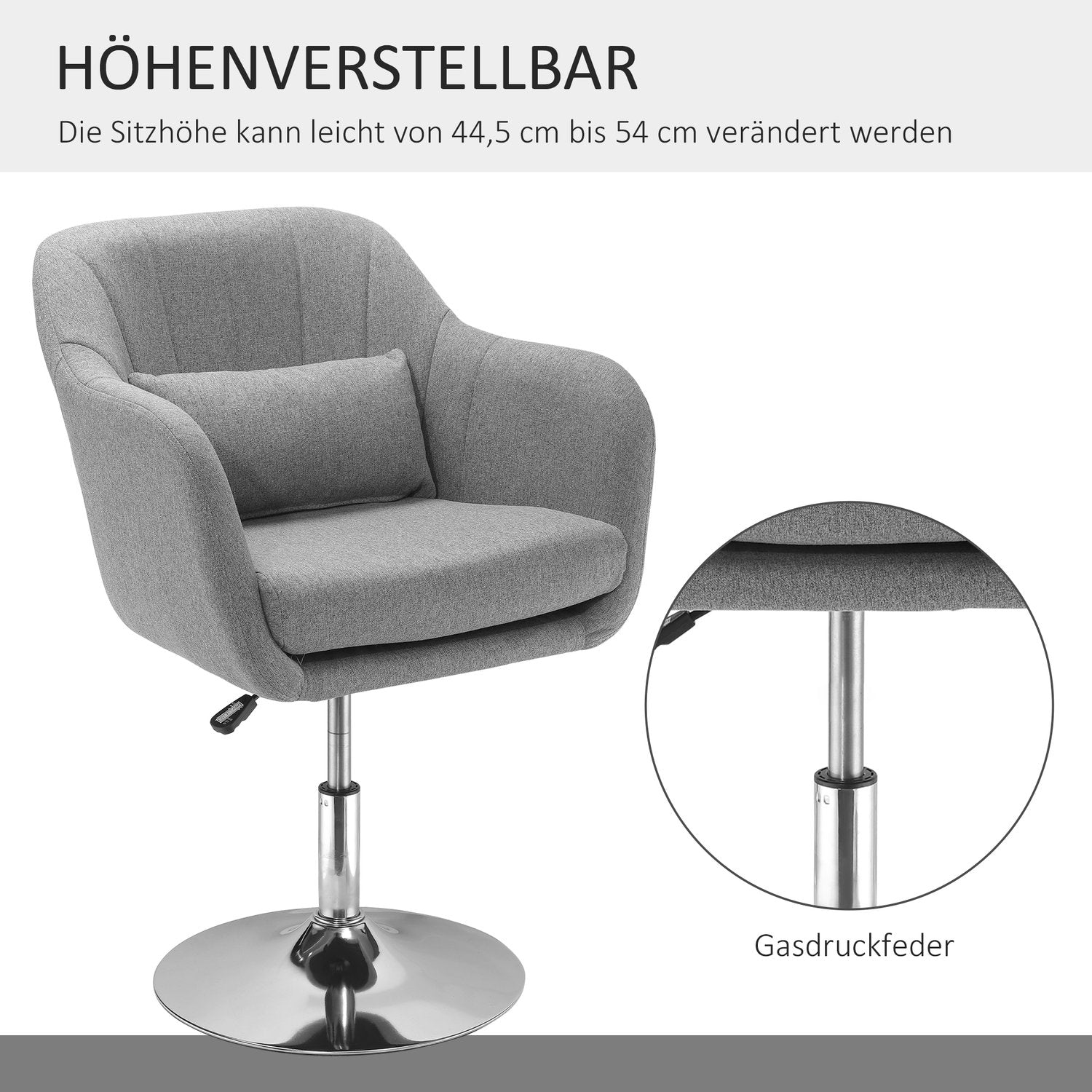 Höjdjusterbar snurrstol, linneklädd, grå