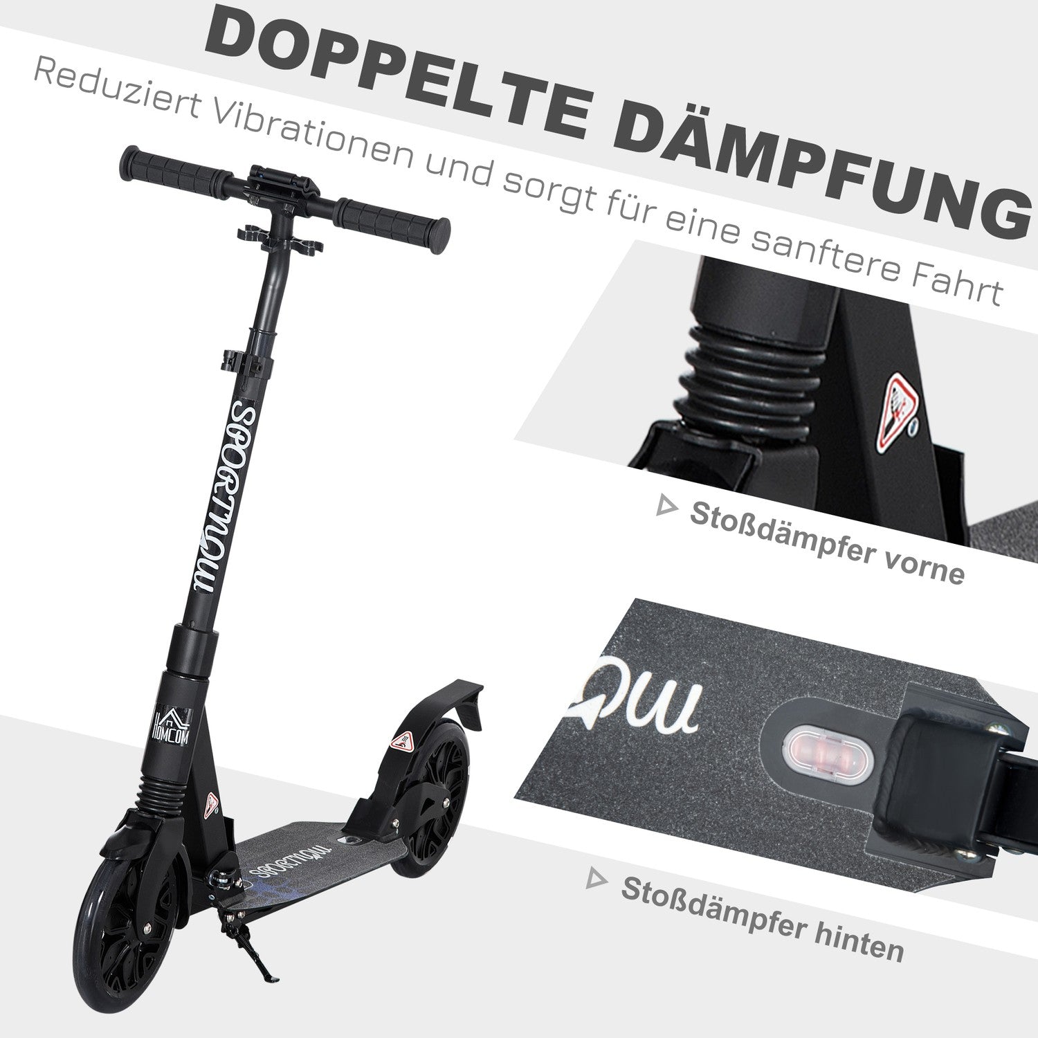 Höjdjusterbar sparkcykel med stötdämpningssystem