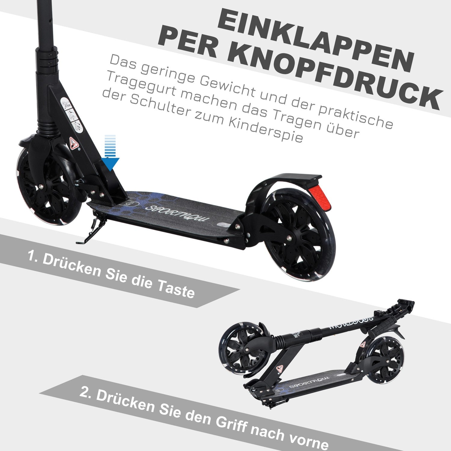 Höjdjusterbar sparkcykel med stötdämpningssystem