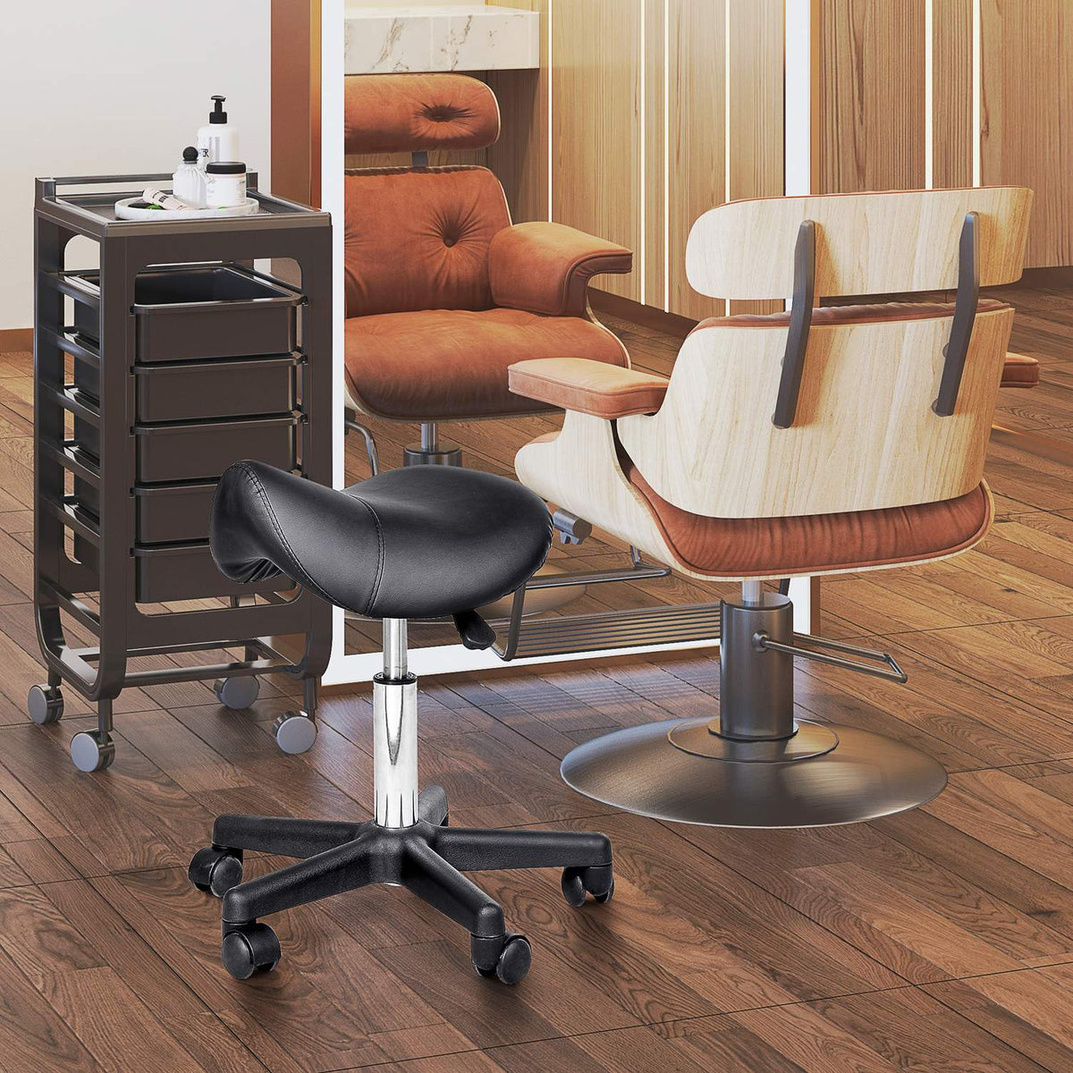 Tabouret de travail pivotant réglable en hauteur, similicuir, noir
