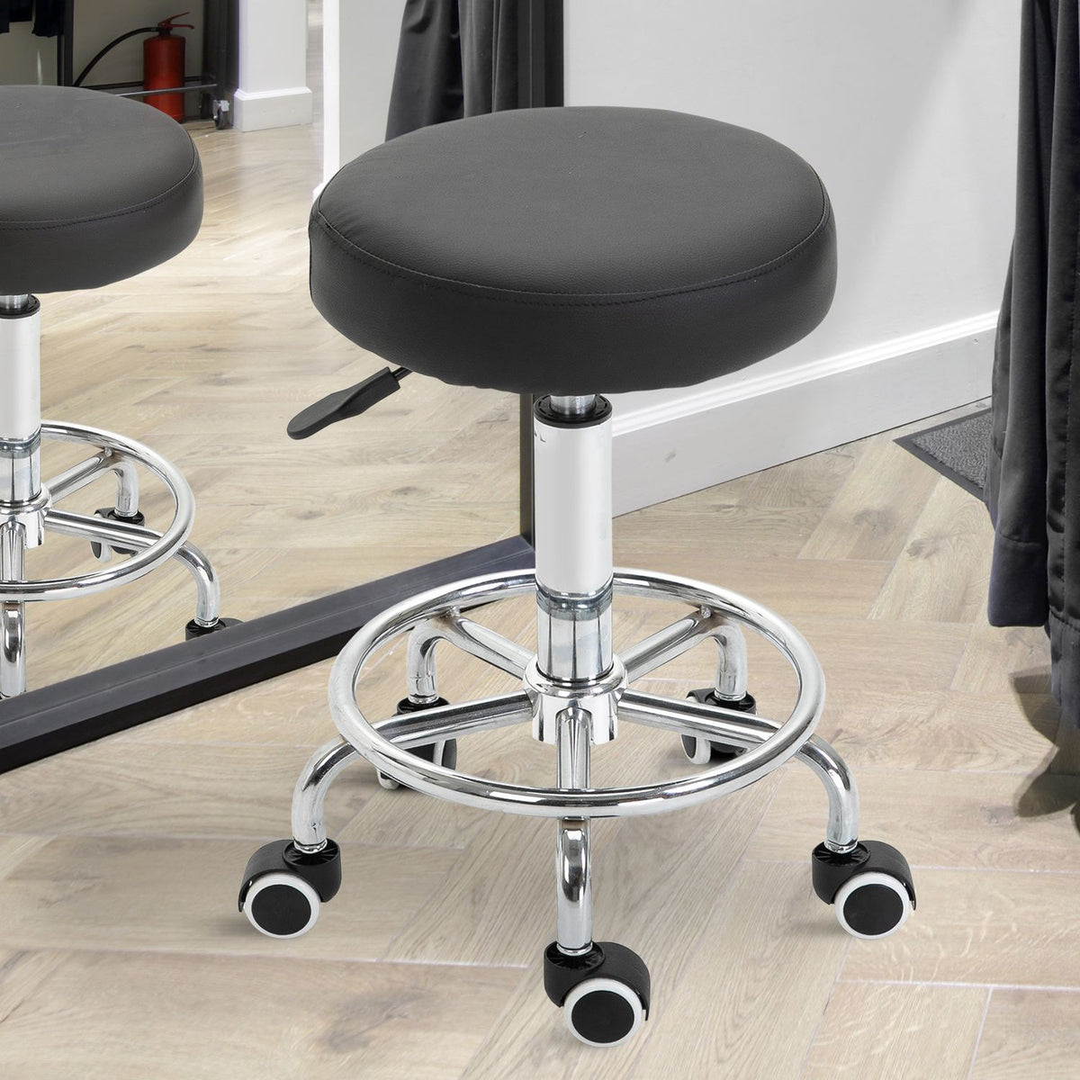 Tabouret de salon pivotant réglable en hauteur avec roulettes, noir