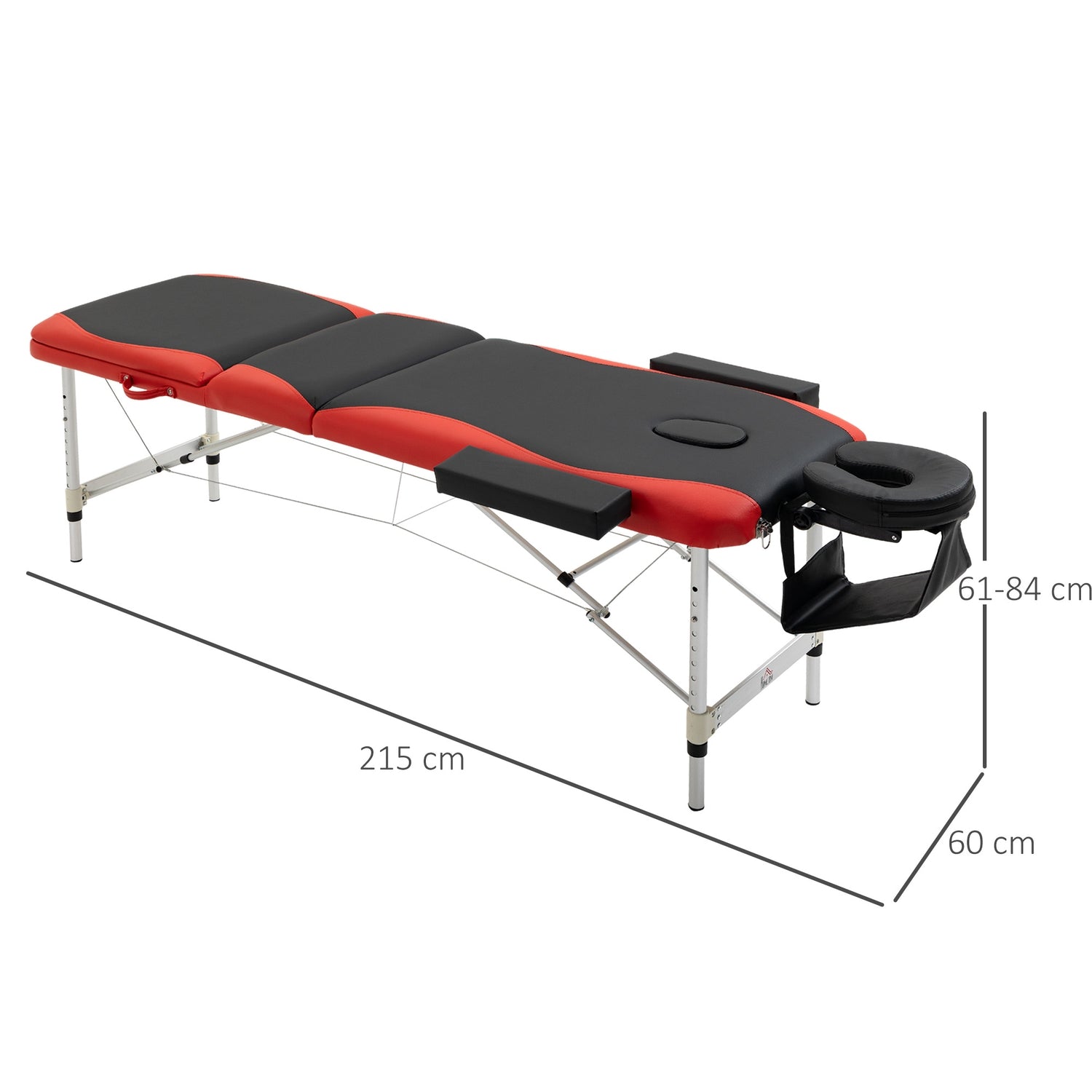 Höjdjusterbart hopfällbart massagebord, aluminium & skum, 215 x 60 cm