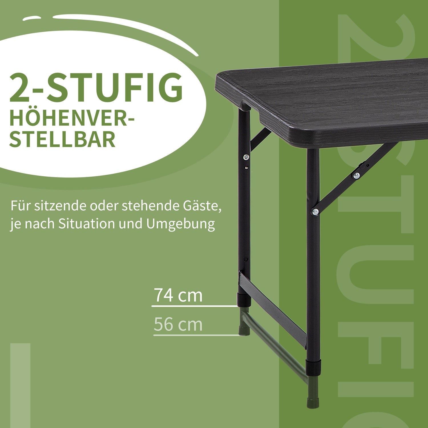 Höjdjusterbart hopfällbart trädgårdsbord – Stålstomme, 4 säten
