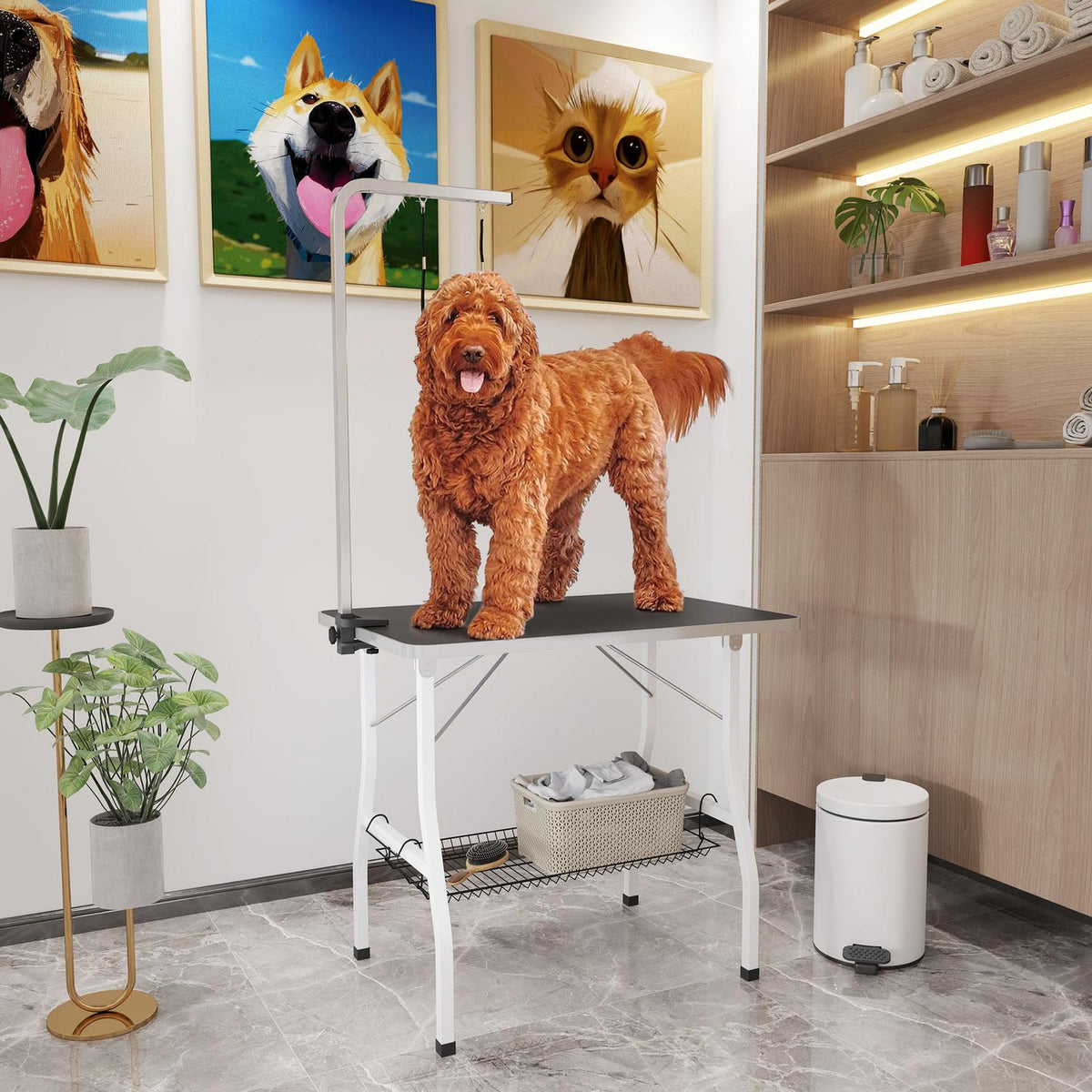 Table de toilettage pour chien réglable en hauteur, pliante avec sangles de levage
