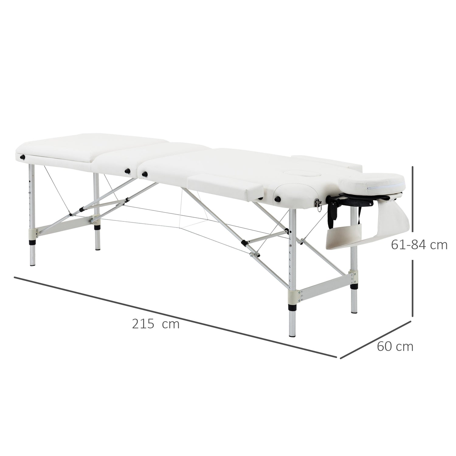 Höjdjusterbart massagebord med kudde, vit 215x60 cm