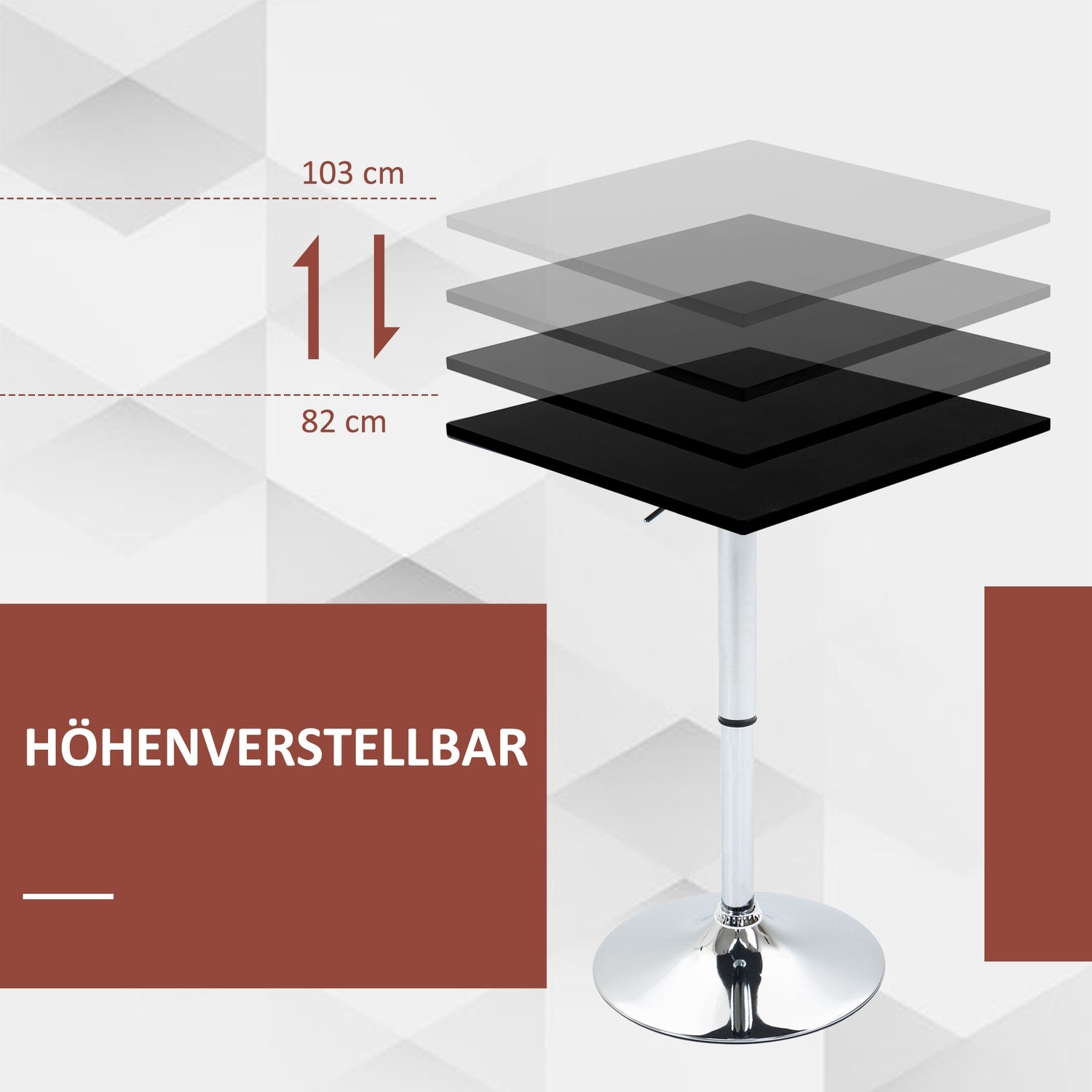 Höjdjusterbart stångbord, roterande bordsskiva, svart