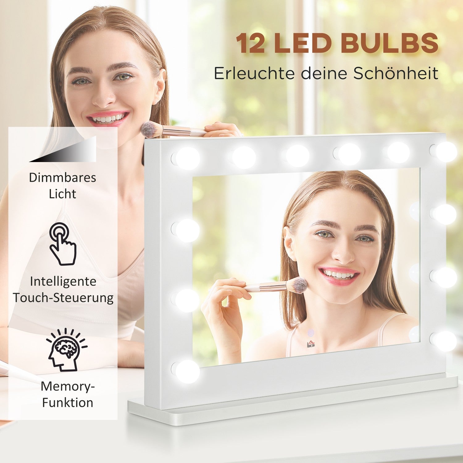 Hollywood Mirror, Dimbara LED-lampor, Touch Switch, 80x60 cm