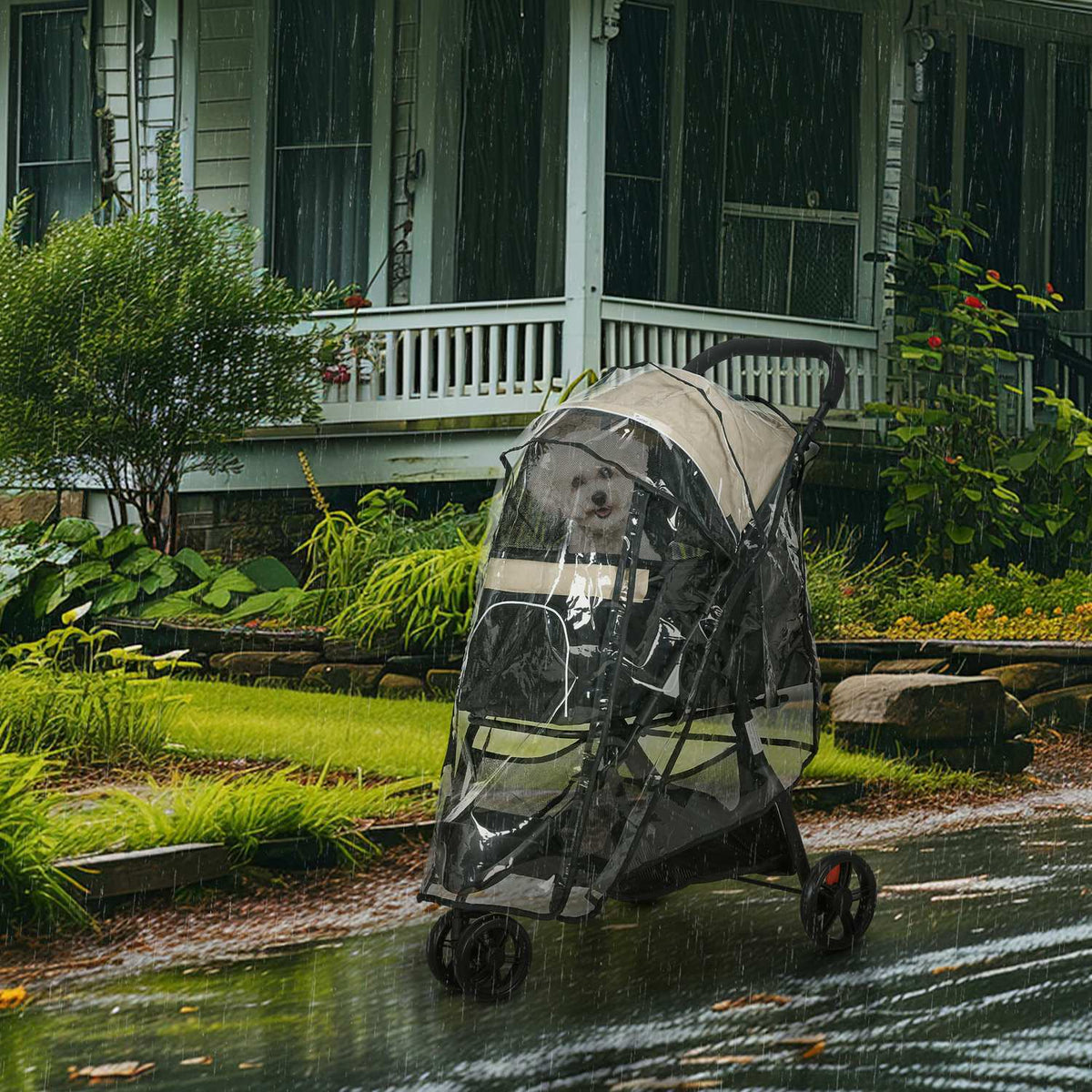 Poussette pour animaux pliante 2-en-1 avec protection pluie pour chats et chiens jusqu'à 10 kg