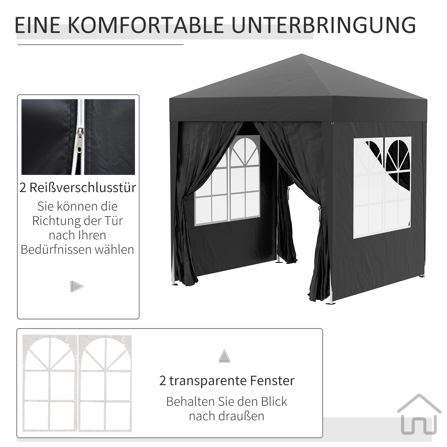 Hopfällbar 2x2M trädgårdslusthus, UV-skyddad, 4 sidoväggar