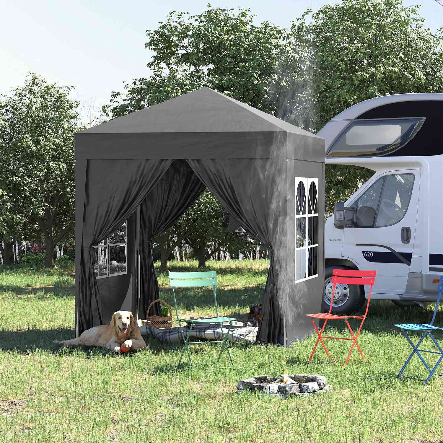 Hopfällbar 2x2M trädgårdslusthus, UV-skyddad, 4 sidoväggar