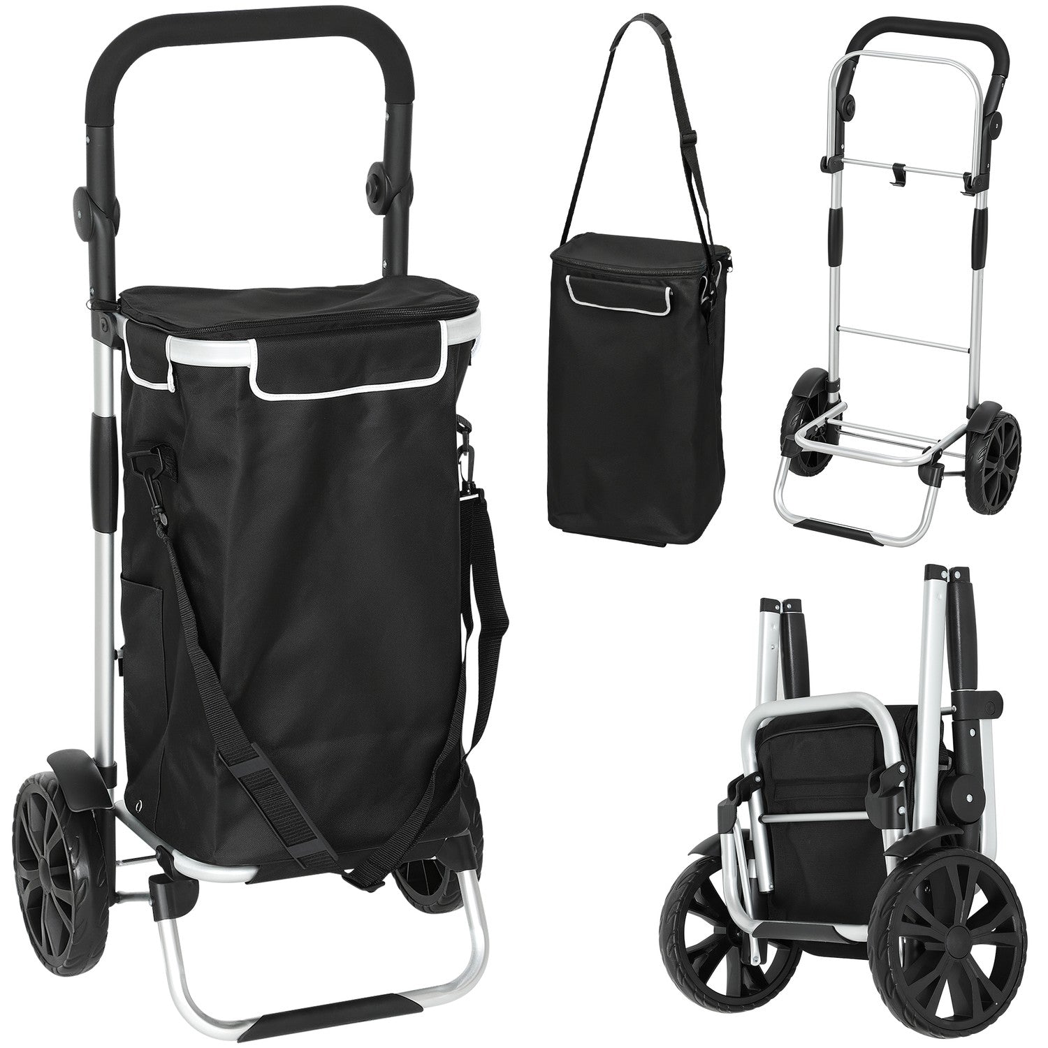 Hopfällbar 3-i-1-kundvagn, 40 l, 25 kg kapacitet, svart