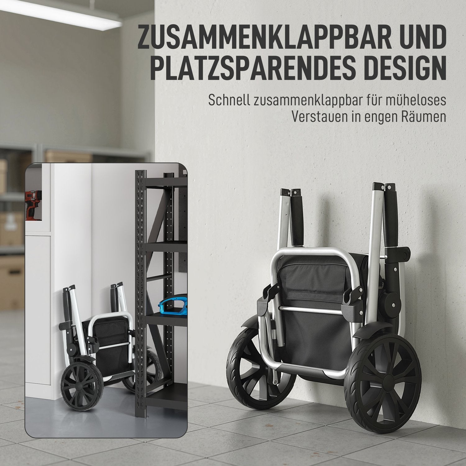 Hopfällbar 3-i-1-kundvagn, 40 l, 25 kg kapacitet, svart