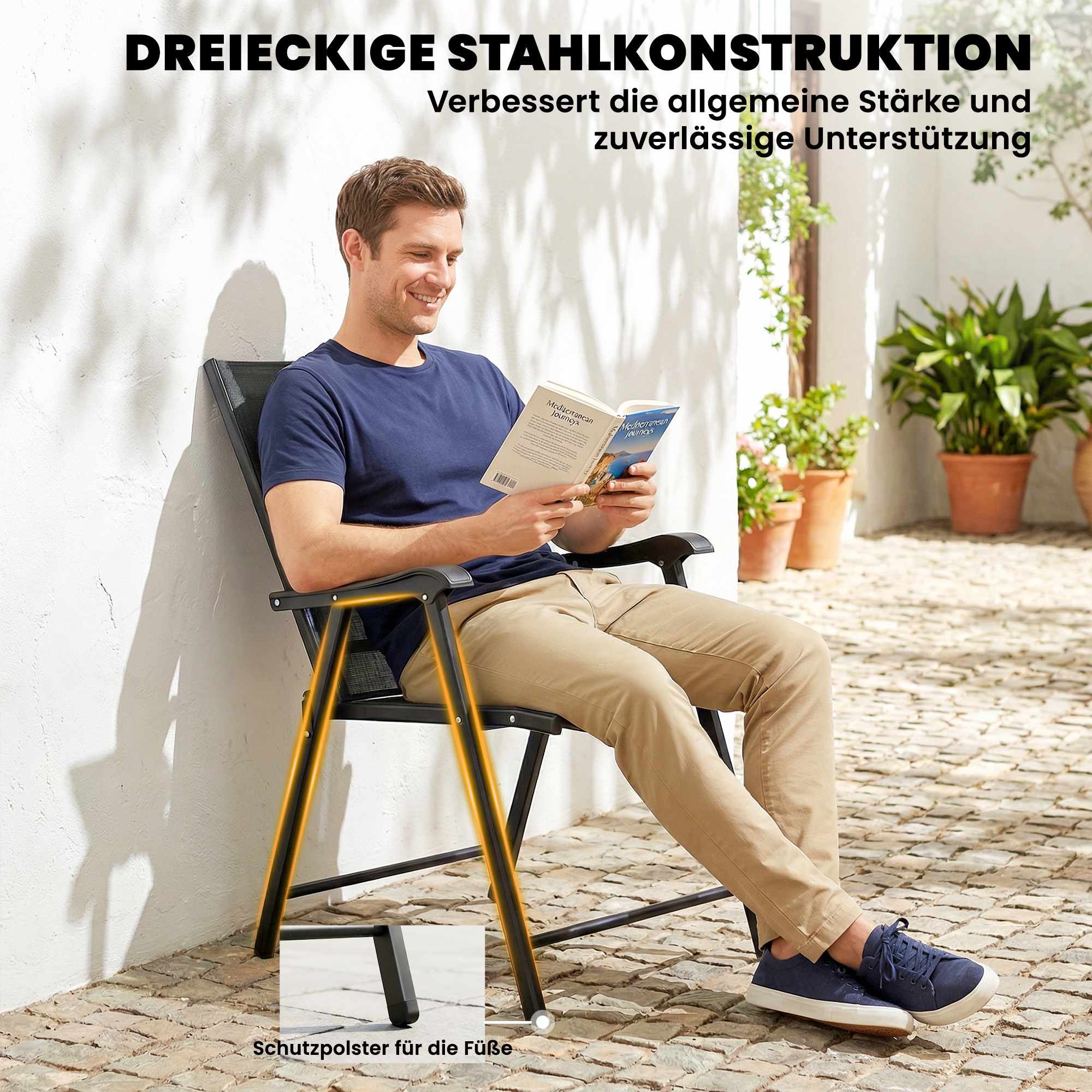 Hopfällbara trädgårdsstolar, set om 2, stål och textil, svart