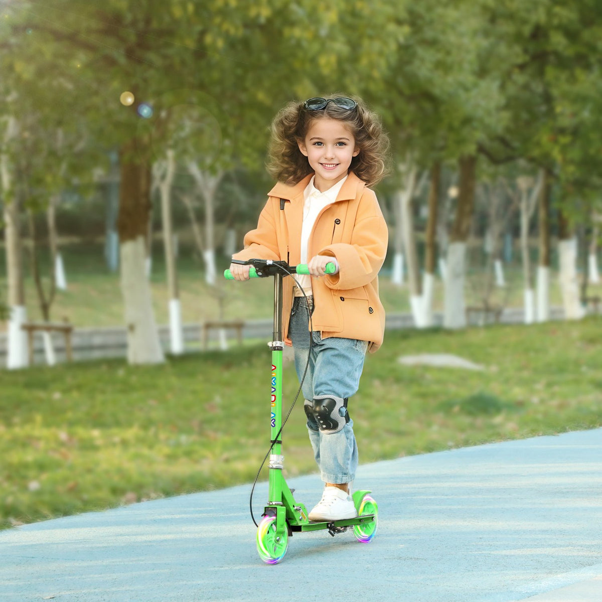 Trottinette pliante pour enfant, hauteur réglable, 2 roues légères, vert
