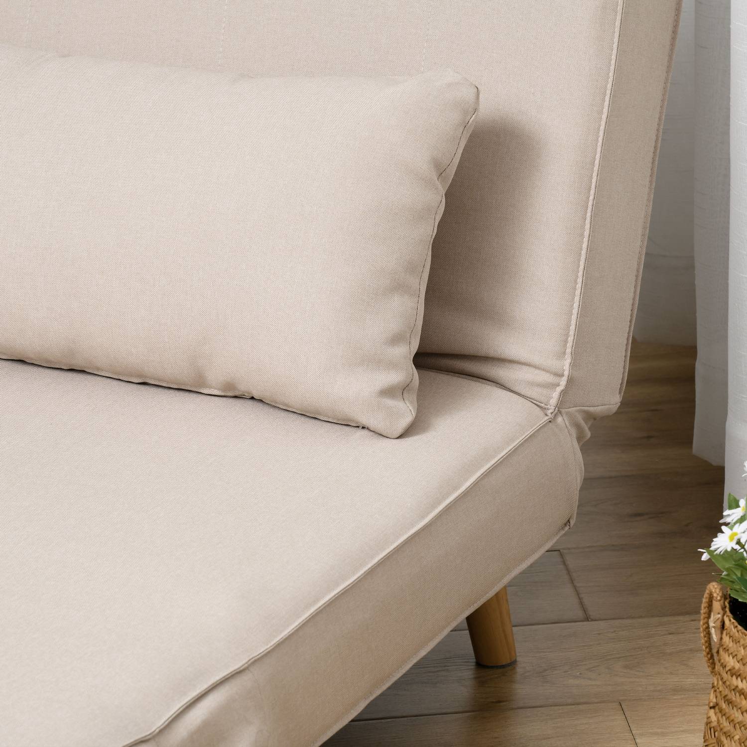 Hopfällbar bäddsoffa med justerbart ryggstöd, linne-look