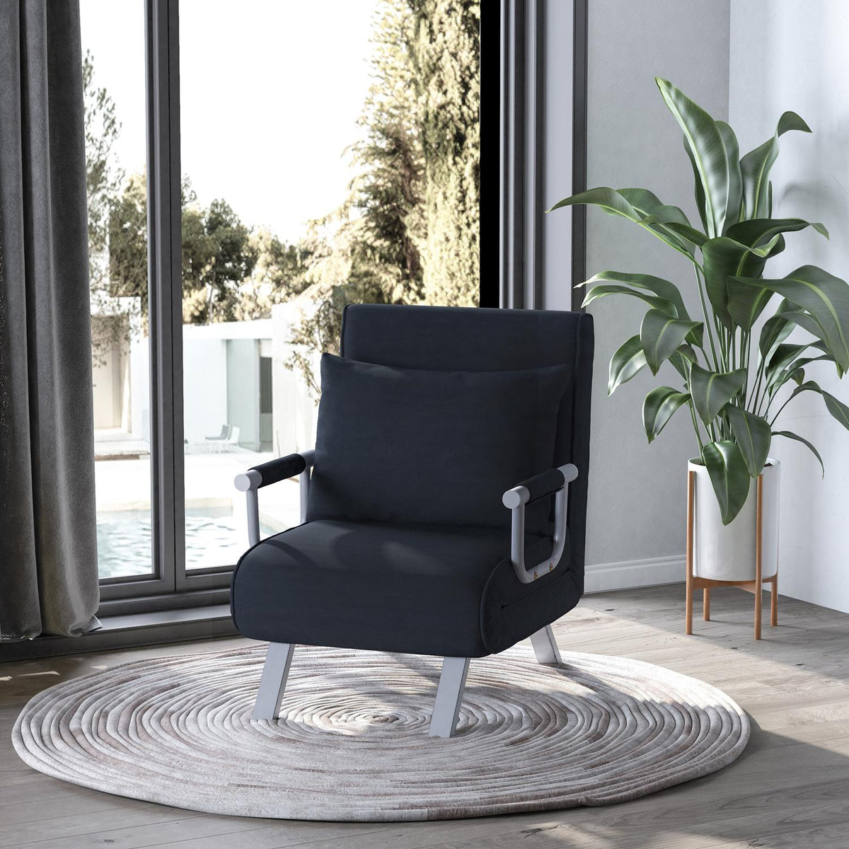 Klappbarer Schlafsofa-Stuhl, schwarz – verstellbar, 120 kg Kapazität