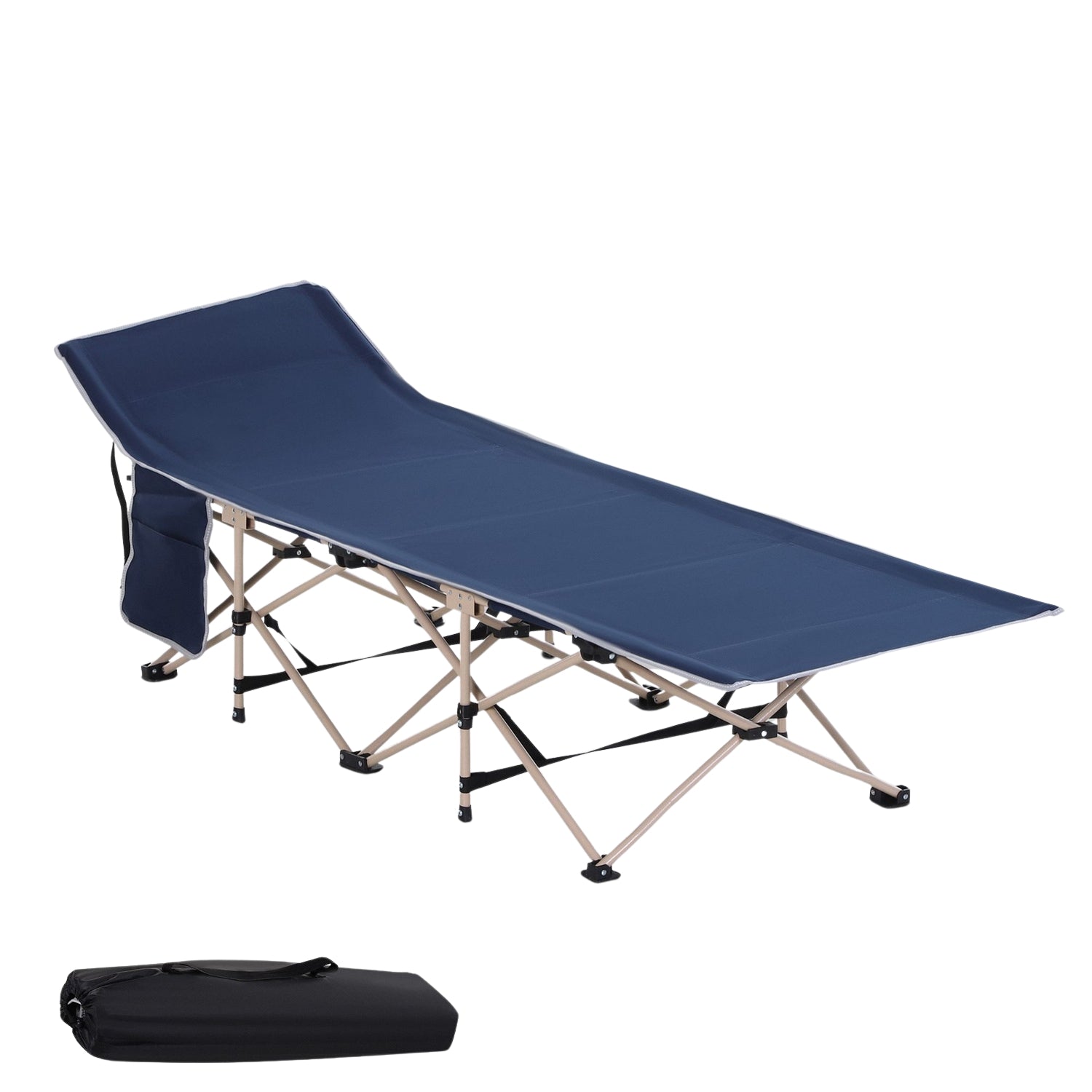 Hopfällbar campingsäng i stål med förvaringsväska, 190x68x52cm