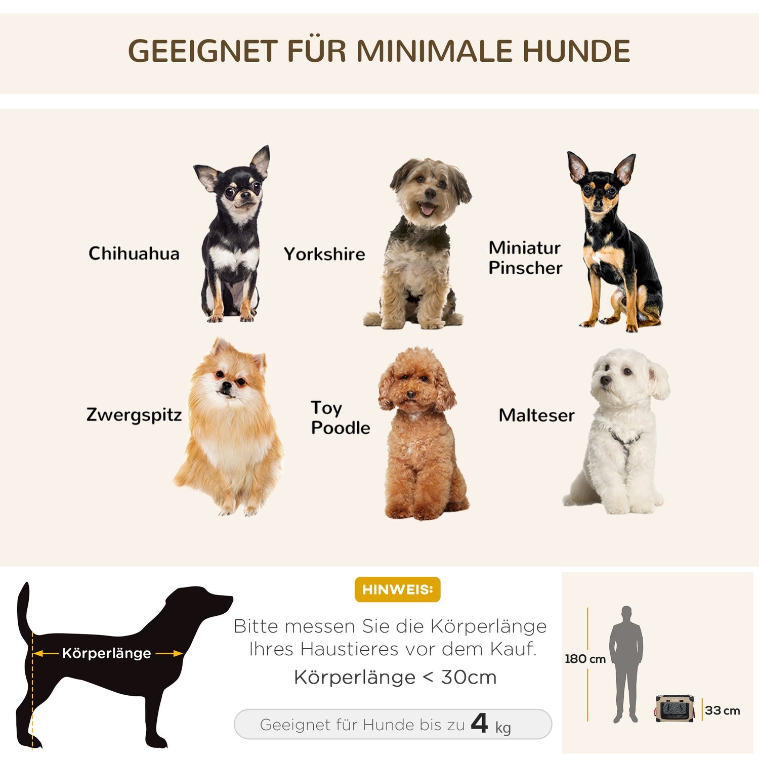 Hopfällbar hundtransportlåda med handtag, Khaki, 48,5x33,5x33cm