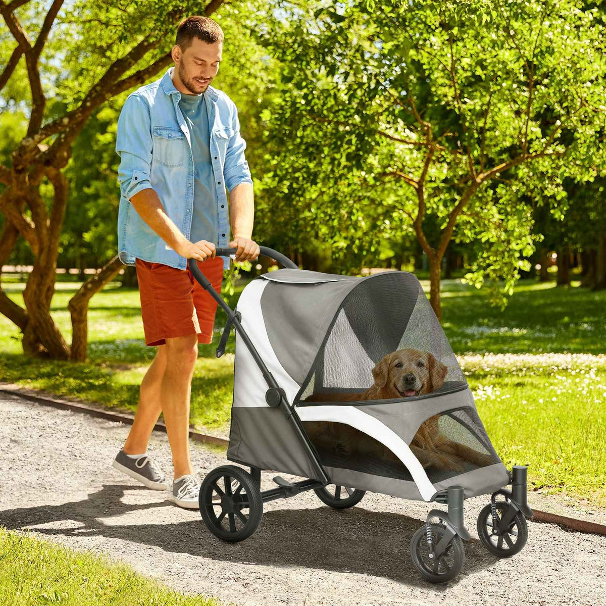 Poussette pour animaux pliante pour grands chiens et chats jusqu'à 30 kg