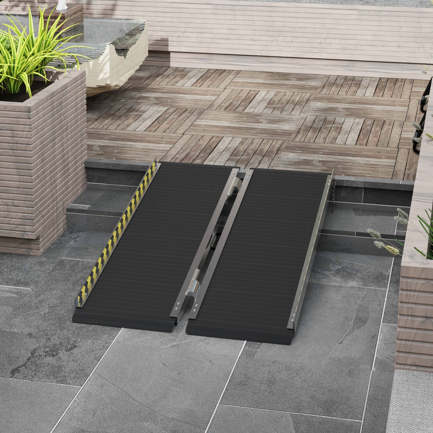 Hopfällbar rullstolsramp, halkfri yta, bärbar aluminium