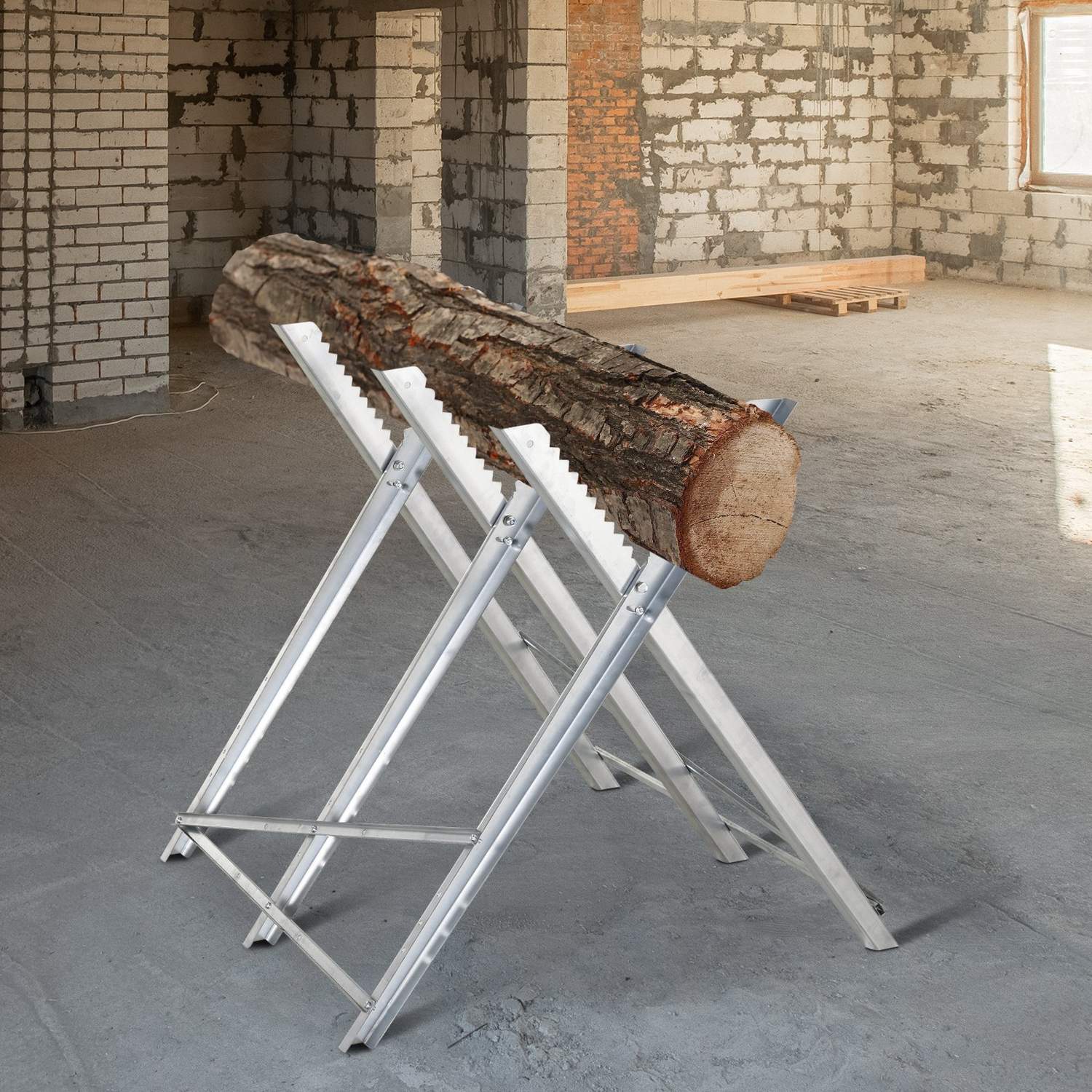 Hopfällbar silvermetallsåg för ved – 83x83x79 cm